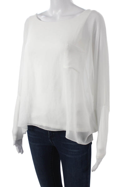 VLTs By Valentina Women Basic Blouse White Viscose Boat Neck Long Sleeve Size S