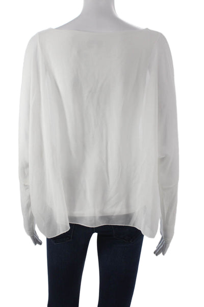VLTs By Valentina Women Basic Blouse White Viscose Boat Neck Long Sleeve Size S