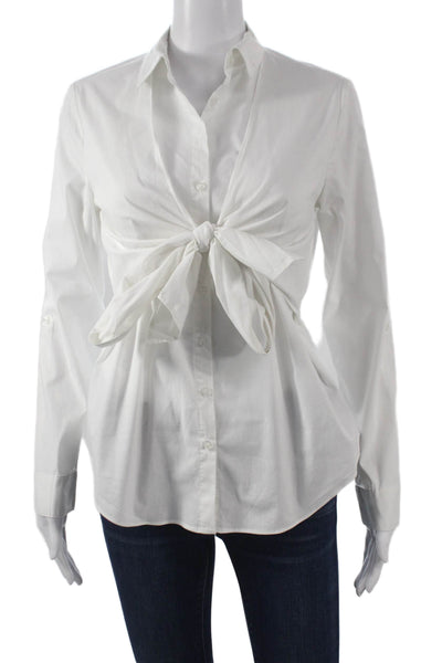 Farrow Women Basic Collared White Button-Up Top Long Sleeve Size S