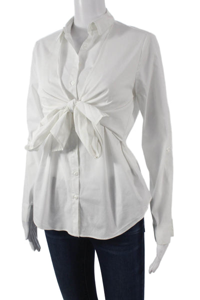 Farrow Women Basic Collared White Button-Up Top Long Sleeve Size S