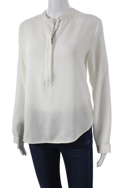 Neiman Marcus Women White Collared Long Sleeve Polyester Basic Blouse Size XS