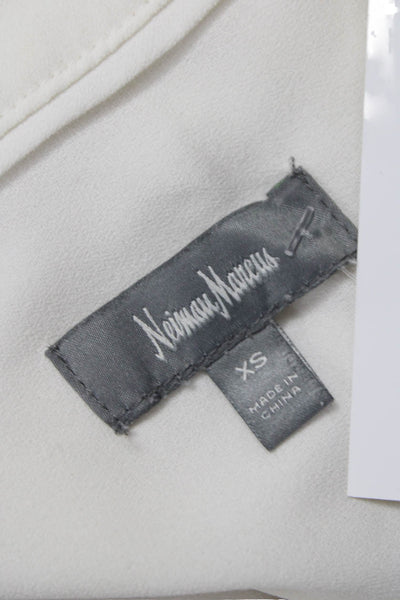 Neiman Marcus Women White Collared Long Sleeve Polyester Basic Blouse Size XS