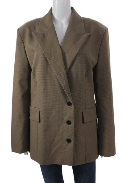 Zara Women Basic Jacket Brown Check Button Long Sleeve Size L