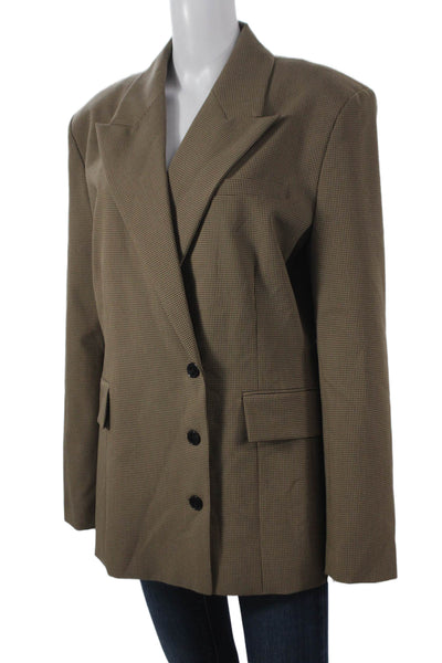 Zara Women Basic Jacket Brown Check Button Long Sleeve Size L