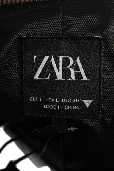 Zara Women Basic Jacket Brown Check Button Long Sleeve Size L