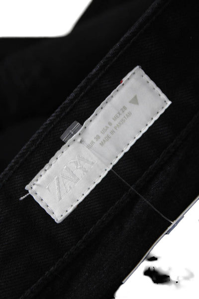 Zara Womens Wide Leg Black High Rise Cotton Jeans Size 38