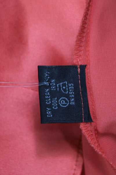Lafayette 148 New York Women Silk Red Collared Button Long Sleeve Blouse Size 8