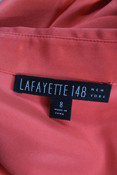Lafayette 148 New York Women Silk Red Collared Button Long Sleeve Blouse Size 8