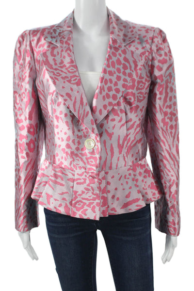 Armani Collezioni Women Basic Jacket Silk Animal Print Pink Long Sleeve Size 14