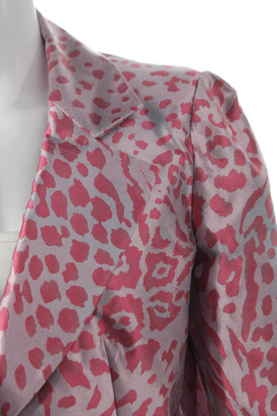 Armani Collezioni Women Basic Jacket Silk Animal Print Pink Long Sleeve Size 14