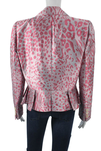 Armani Collezioni Women Basic Jacket Silk Animal Print Pink Long Sleeve Size 14