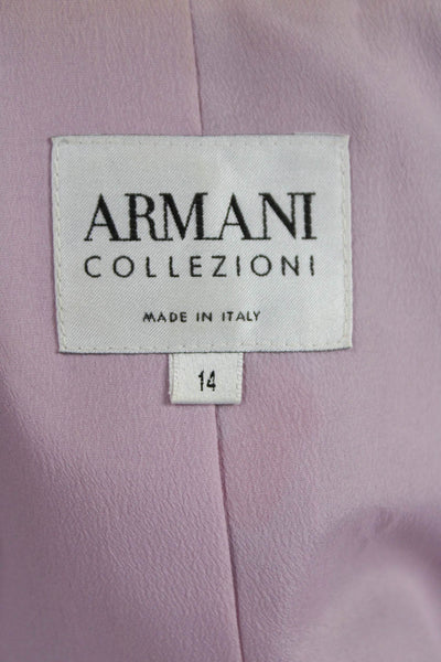 Armani Collezioni Women Basic Jacket Silk Animal Print Pink Long Sleeve Size 14