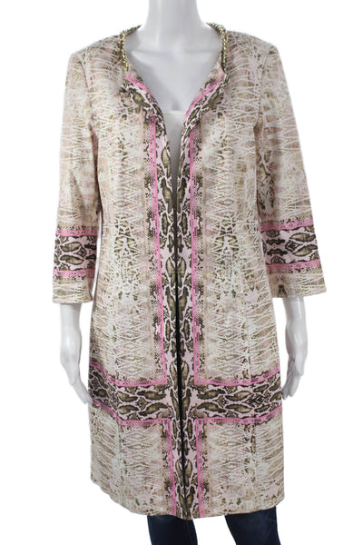 Etcetera Women Basic Jacket Snake Print Multicolor Hook & Eye 3/4 Sleeve Size 8
