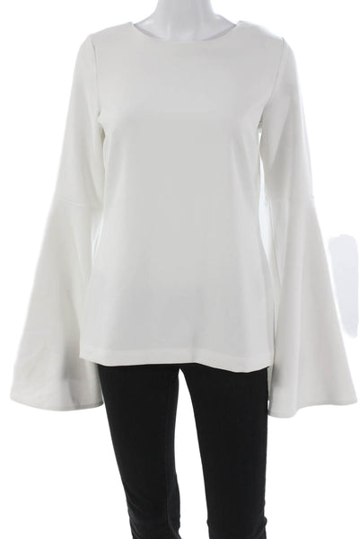 Theo Womens Basic Long Sleeve Round Neck White Blouse Size M