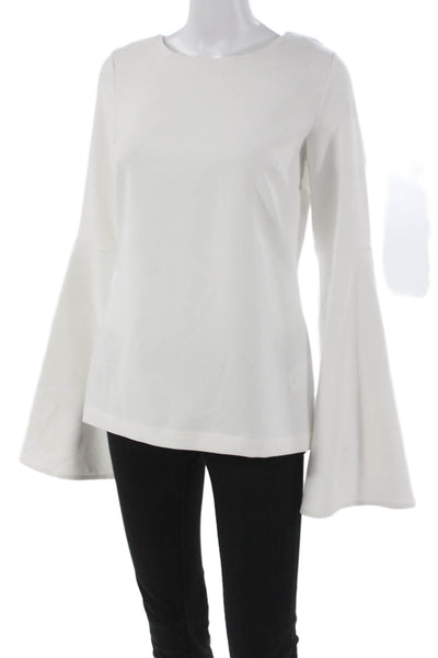 Theo Womens Basic Long Sleeve Round Neck White Blouse Size M