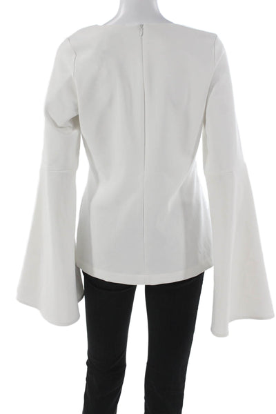 Theo Womens Basic Long Sleeve Round Neck White Blouse Size M