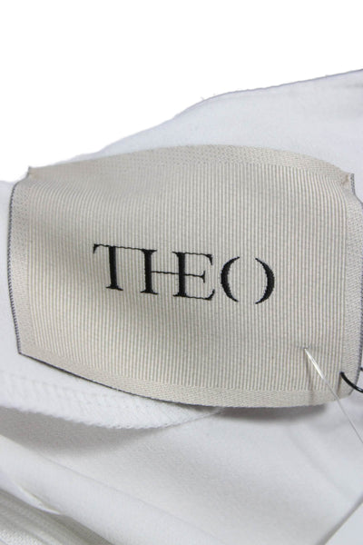Theo Womens Basic Long Sleeve Round Neck White Blouse Size M