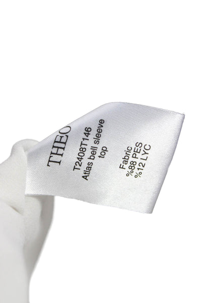 Theo Womens Basic Long Sleeve Round Neck White Blouse Size M