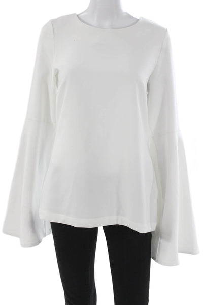 Theo Women Basic White Long Sleeve Round Neck Blouse Size L