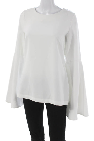 Theo Women Basic White Long Sleeve Round Neck Blouse Size L