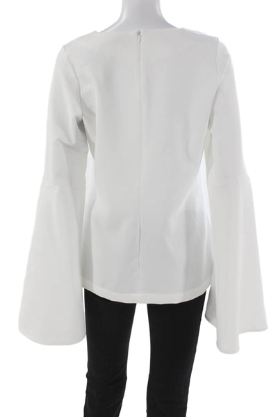 Theo Women Basic White Long Sleeve Round Neck Blouse Size L
