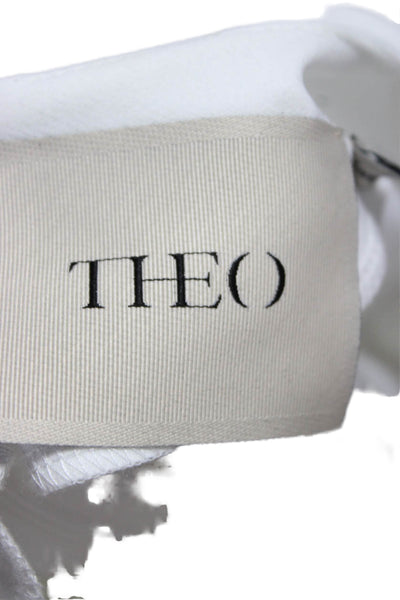 Theo Women Basic White Long Sleeve Round Neck Blouse Size L