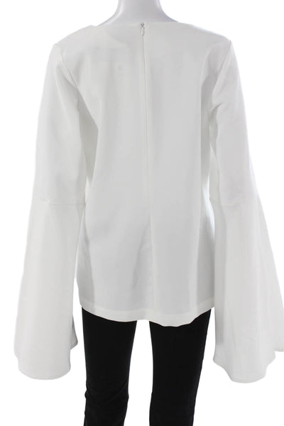 Theo Womens Basic Blouse White Long Sleeve Round Neck 88% Polyester Size XL