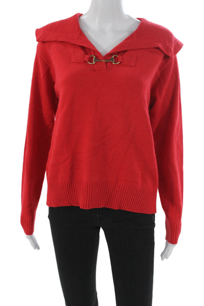 Elliott Lauren Women Basic Red V-Neck Long Sleeve Blouse Size S