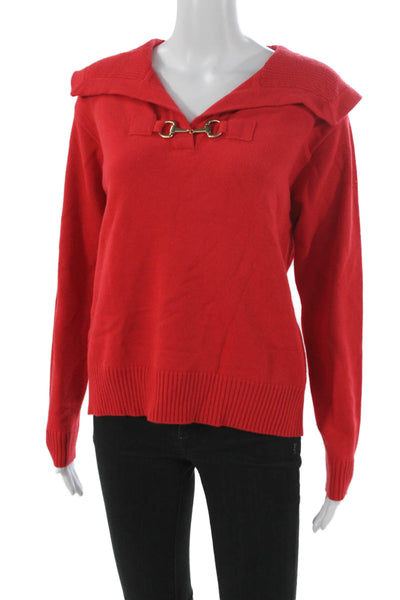 Elliott Lauren Women Basic Red V-Neck Long Sleeve Blouse Size S
