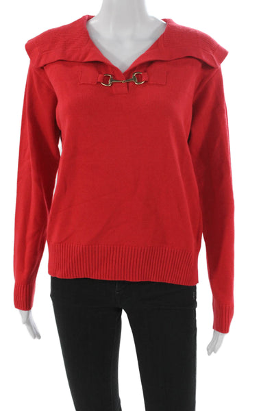 Elliott Lauren Women Basic Red V-Neck Long Sleeve Blouse Size S