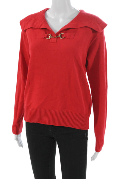 Elliott Lauren Women Basic Red V-Neck Long Sleeve Blouse Size S