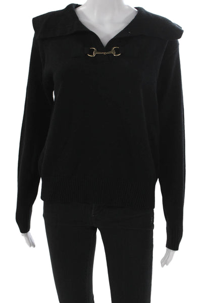 Elliott Lauren Women Pullover Sweater Black Collared Long Sleeve Size S