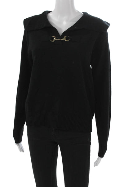 Elliott Lauren Women Pullover Sweater Black Collared Long Sleeve Size S