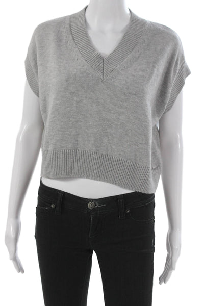 Theo Women Gray V Neck Vest Size L