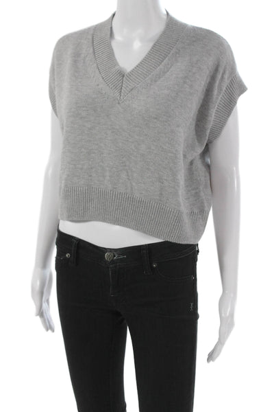 Theo Women Gray V Neck Vest Size L