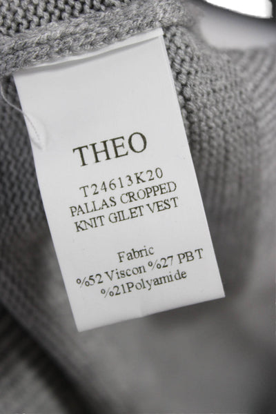 Theo Women Gray V Neck Vest Size L
