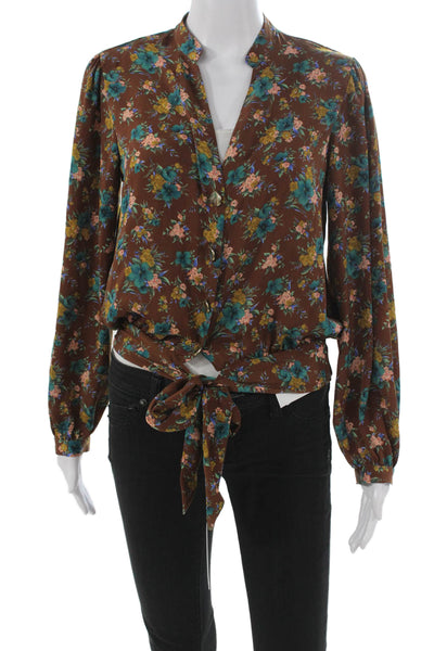 Zara Basic Womens Floral V-Neck Long Sleeve Button Polyester Blouse Size M