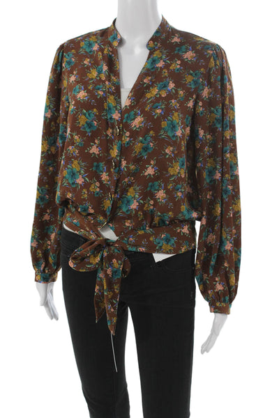 Zara Basic Womens Floral V-Neck Long Sleeve Button Polyester Blouse Size M