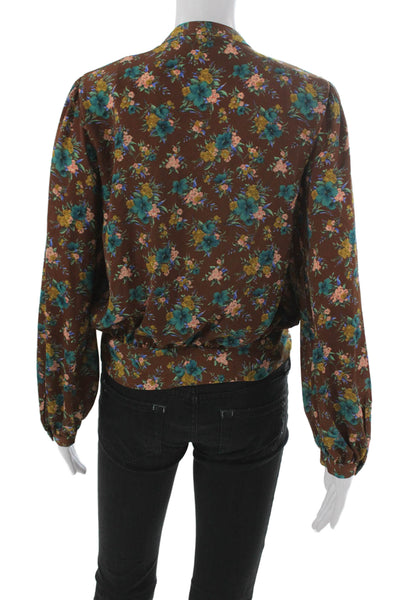 Zara Basic Womens Floral V-Neck Long Sleeve Button Polyester Blouse Size M