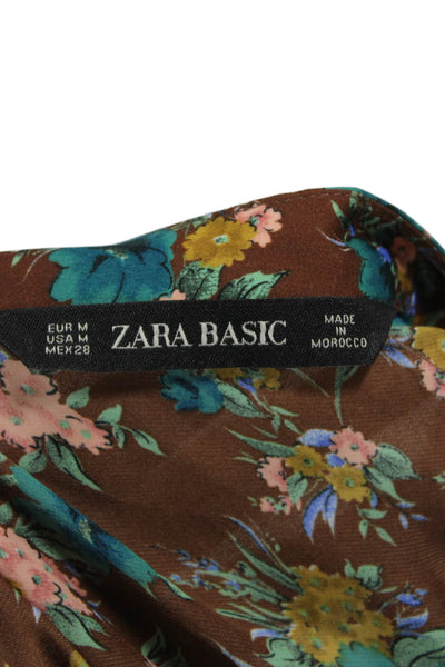 Zara Basic Womens Floral V-Neck Long Sleeve Button Polyester Blouse Size M