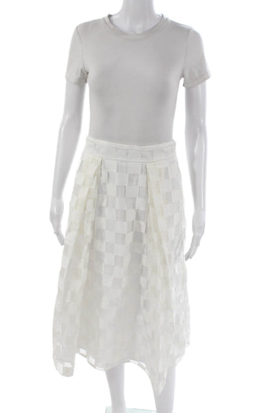 Milly Womens Pleated Skirt White Check Knee Length Zip Size 6