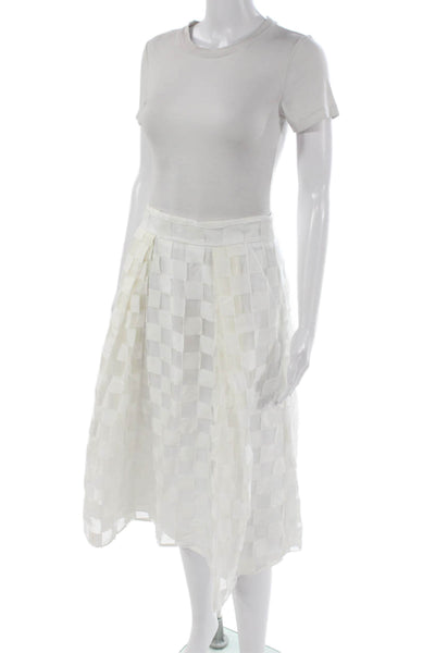Milly Womens Pleated Skirt White Check Knee Length Zip Size 6