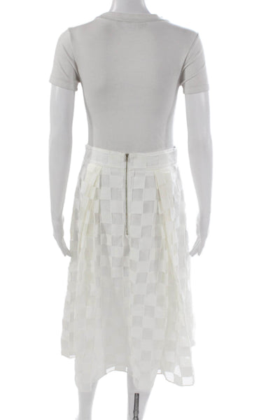 Milly Womens Pleated Skirt White Check Knee Length Zip Size 6