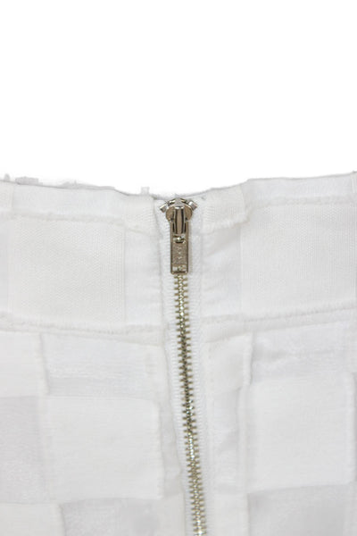 Milly Womens Pleated Skirt White Check Knee Length Zip Size 6