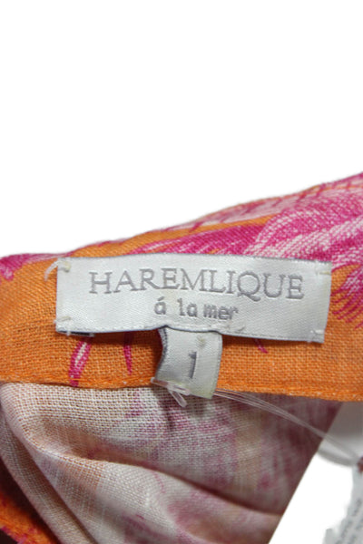 Haremlique Womens Orange Linen Kaftan V-Neck Knee Length 3/4 Sleeve Size 1