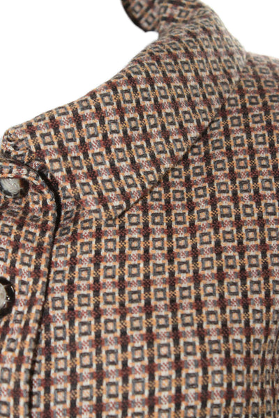 Etcetera Womens Geometric Print Button Down Skirt Suit Brown Orange Wool Size 8