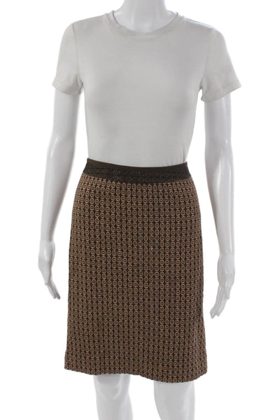 Etcetera Womens Geometric Print Button Down Skirt Suit Brown Orange Wool Size 8