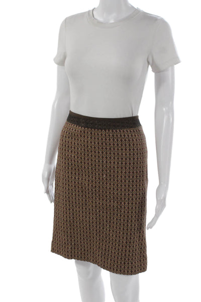 Etcetera Womens Geometric Print Button Down Skirt Suit Brown Orange Wool Size 8
