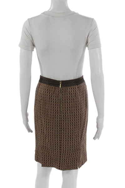 Etcetera Womens Geometric Print Button Down Skirt Suit Brown Orange Wool Size 8