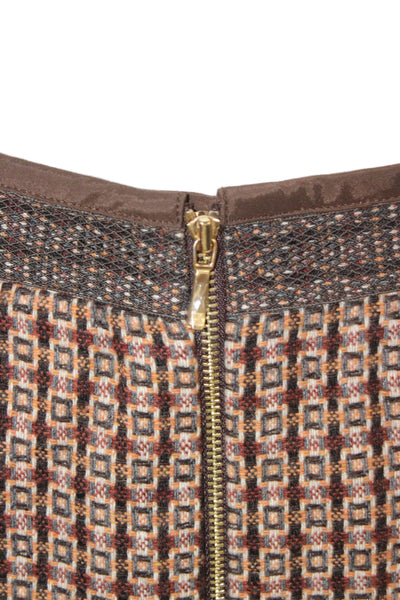 Etcetera Womens Geometric Print Button Down Skirt Suit Brown Orange Wool Size 8